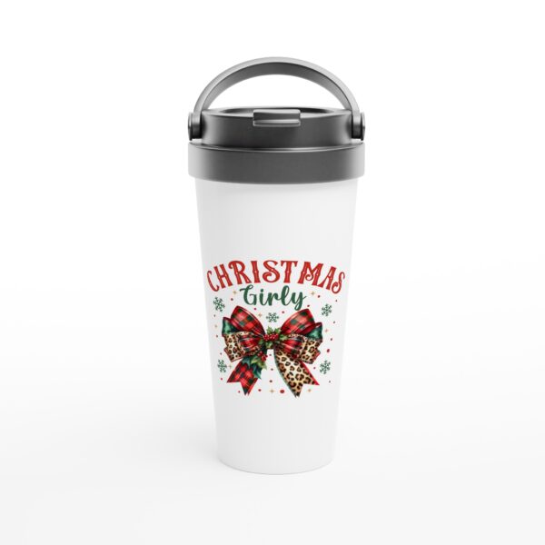 Christmas Girly: Festive Bow Elegance 15oz Stainless Steel Travel Mug | N-96 Brand